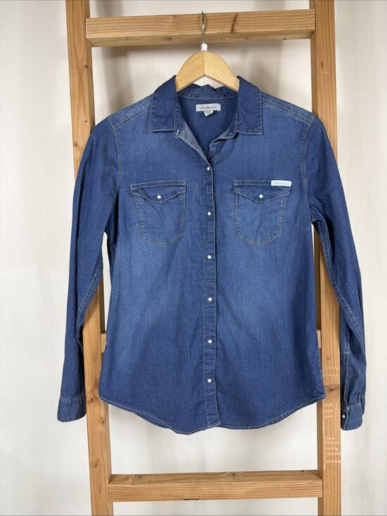 Calvin Klein Collection Tops - Vintage Calvin Klein Pearl Snap Up Denim Jean Shirt #1298 Size SMALL
